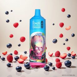 RandM Fumot Tornado 9000 Puffs Engangsvape Blåbær Sur Bringebær med 18 mL Væske og Mesh Coil